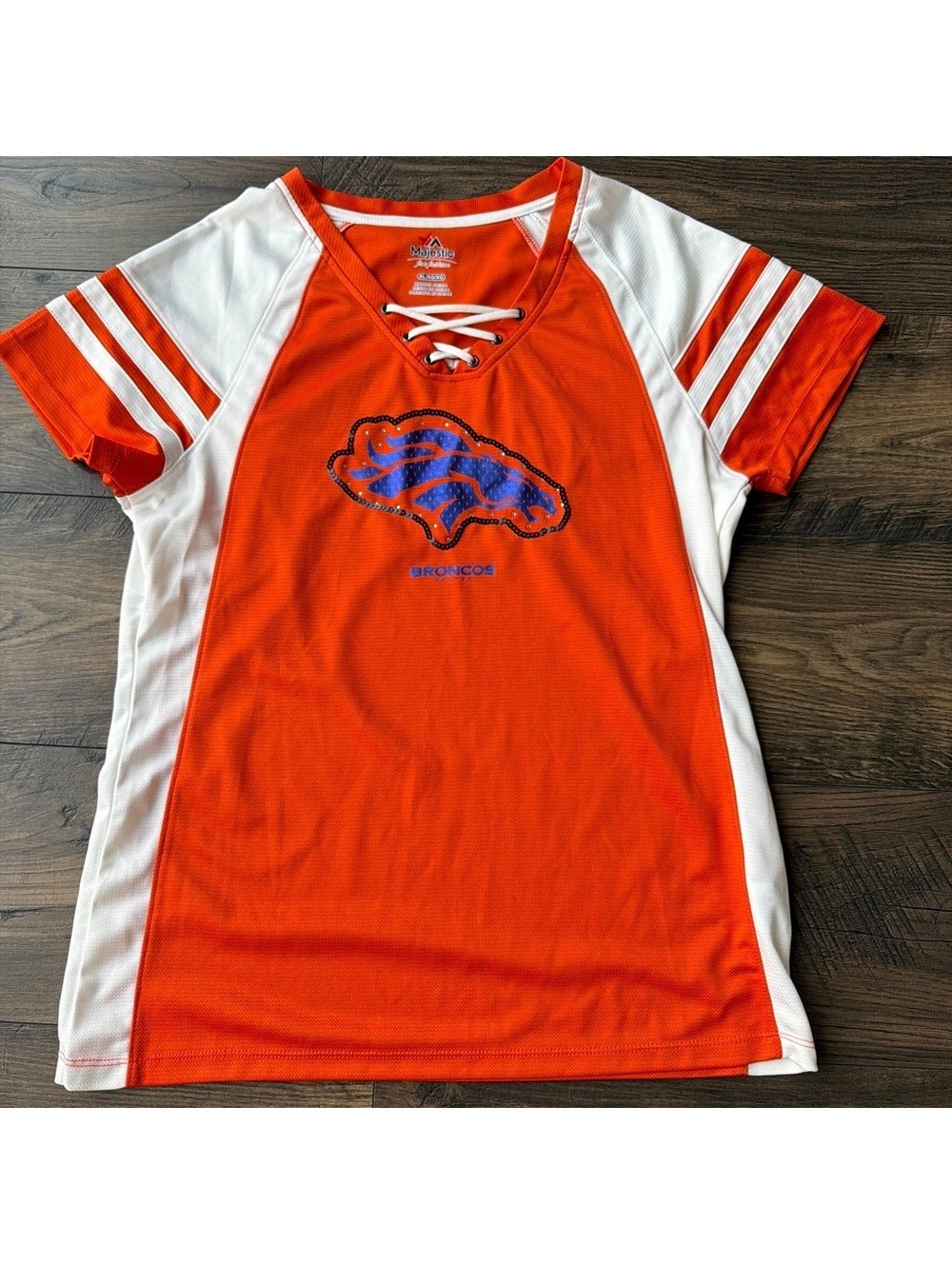 Majestic Fan Fashion Denver Broncos Women's XL Orange and White Lace-Up Jersey